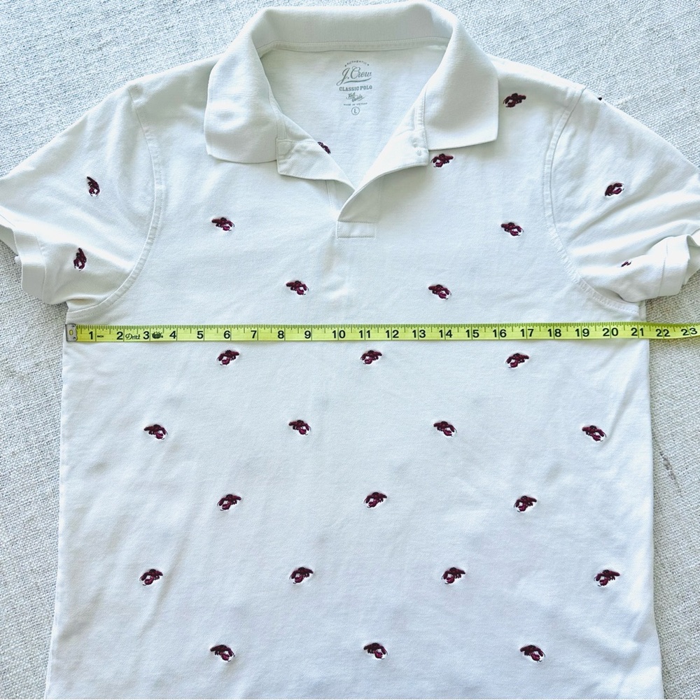 JCrew Men's classic Polo Shirt white with Embroidered Accents size L